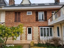 Travaux de restauration sur une façade en briques et moellons située à Fécamp